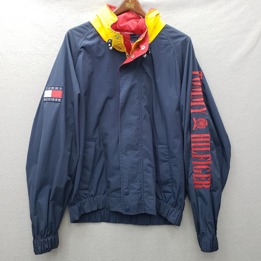 Vintage Tommy Hilfiger Sailing Windbreaker Jacket Spellout Sleeve 90's Nautical